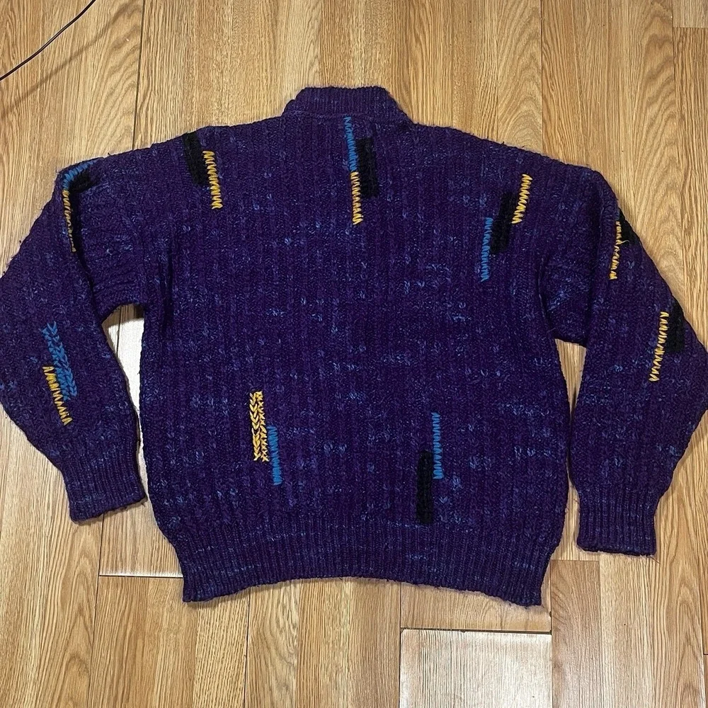 90s Belvedere Knitwear Italy‎ Purple Wool Alpaca Abstract Chunky Sweater L Mens